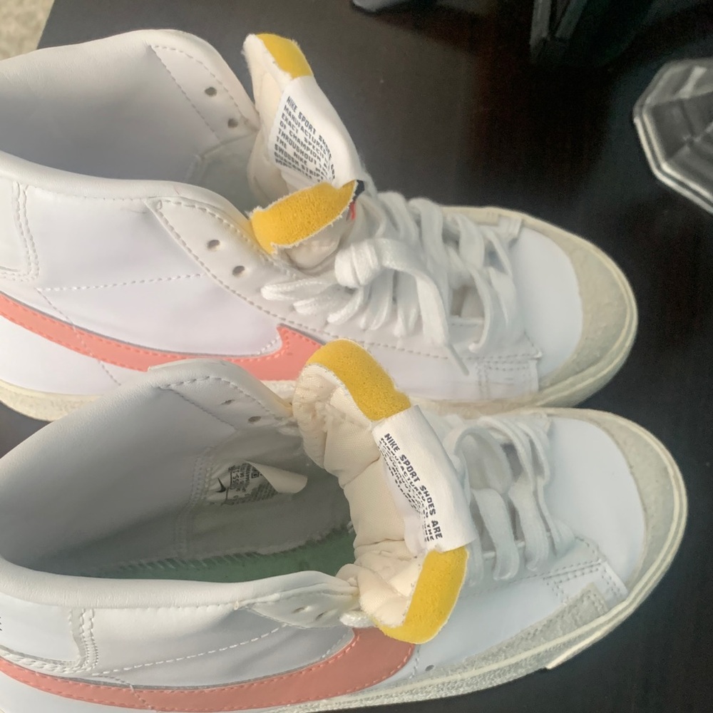Girl Nike White and Pink High-Tops with Yellow Accents - Picture 3 of 6